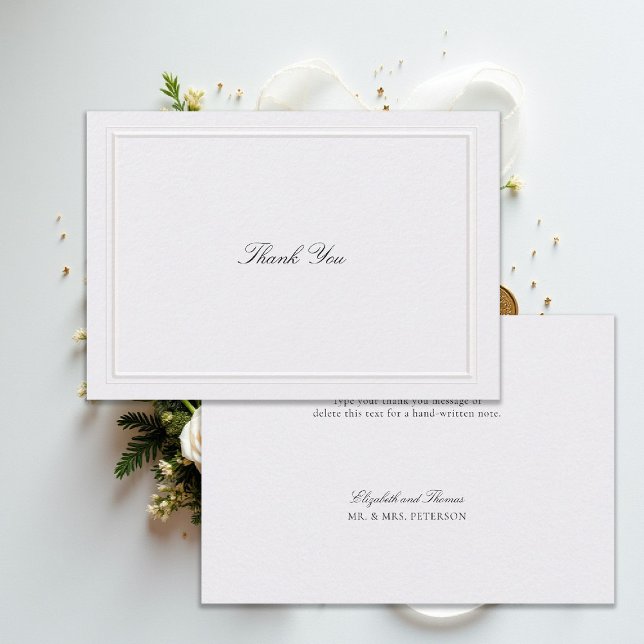 Formal Modern Classic Elevated Frame Pearl Wedding Dankeskarte (modern classic wedding thank you card pearl double frame elevated formal traditional calligraphy)