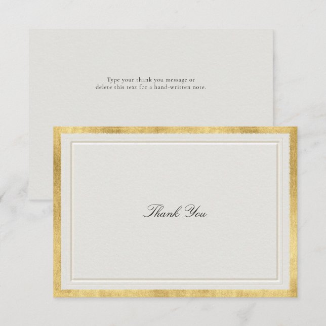 Formal Modern Classic Elevated Gold Ecru Wedding Dankeskarte (Vorne/Hinten)