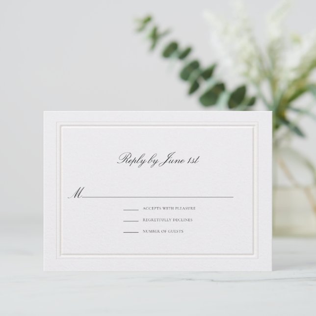 Formal Modern Classic Elevated Pearl Sm Wedding RSVP Karte (Stehend Vorderseite)