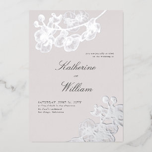 Formal Modern Classic Orchids Tux Wedding Silver Folieneinladung