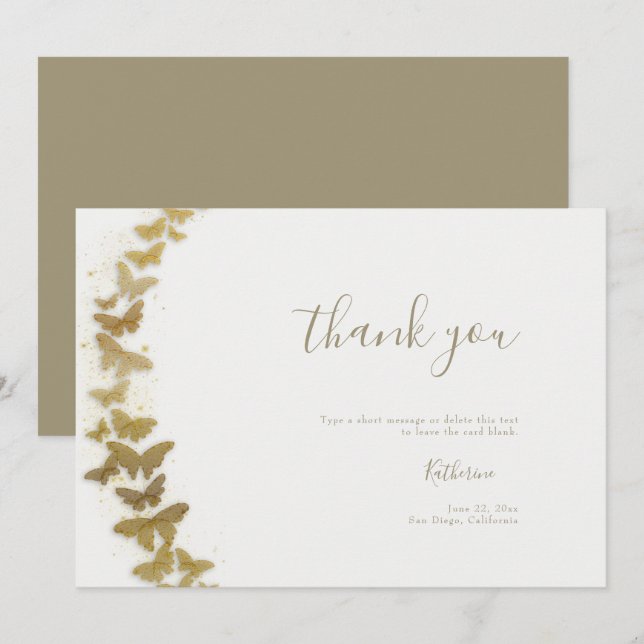 Formal Modern Gold Butterflies Boho Bridal Dankeskarte (Vorne/Hinten)