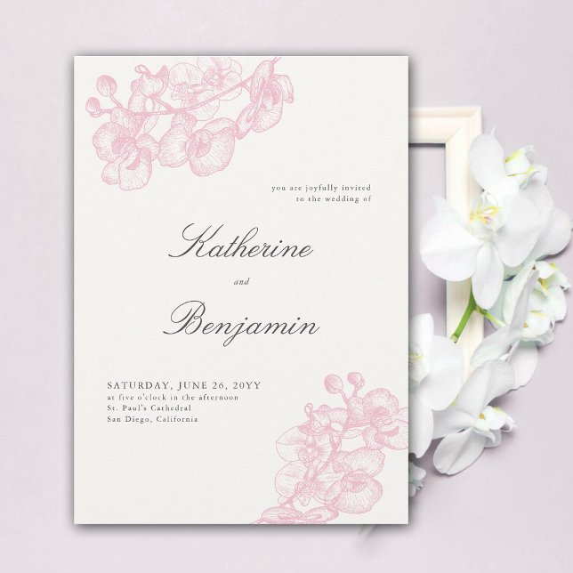Formal Moderne Orchideen Pink Sketch Hochzeit Einladung (elegant orchids wedding invitation pink floral sketch calligraphy winter summer spring fall formal)