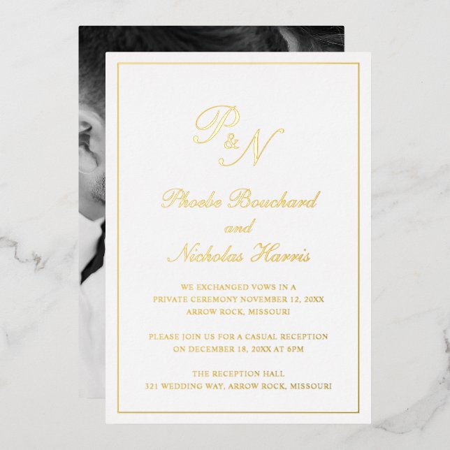 Formal Monogram Elegant Wedding Empfang Folieneinladung (Vorderseite/Rückseite)