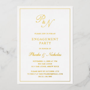 Formal Monogram Elegante Engagement Party Gold Folieneinladung