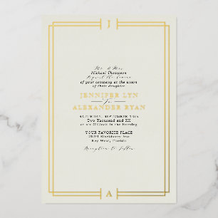 Formal Monogram UAWG QR Code Wedding Gold Folieneinladung
