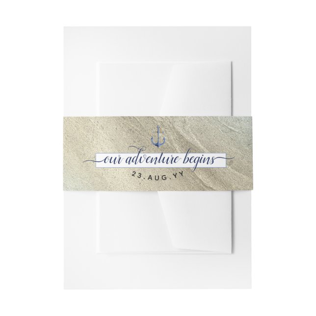 Formal #Nautical Blue & Gold Watercolor Hochzeit Einladungsbanderole (Vorderseite Beispiel)