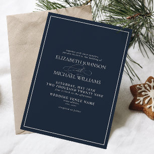 Formal Navy Blue Classic Script Hochzeit Einladung