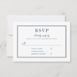 Formal Navy Blue Script Wedding RSVP Card Karte