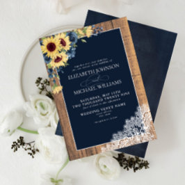 Formal Navy Blue Sunflower Spitzen Skript Hochzeit Einladung