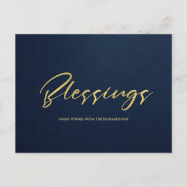 FORMAL NAVY GOLD MINIMAL CALLIGRAPHY BLESSINGS FEIERTAGSPOSTKARTE