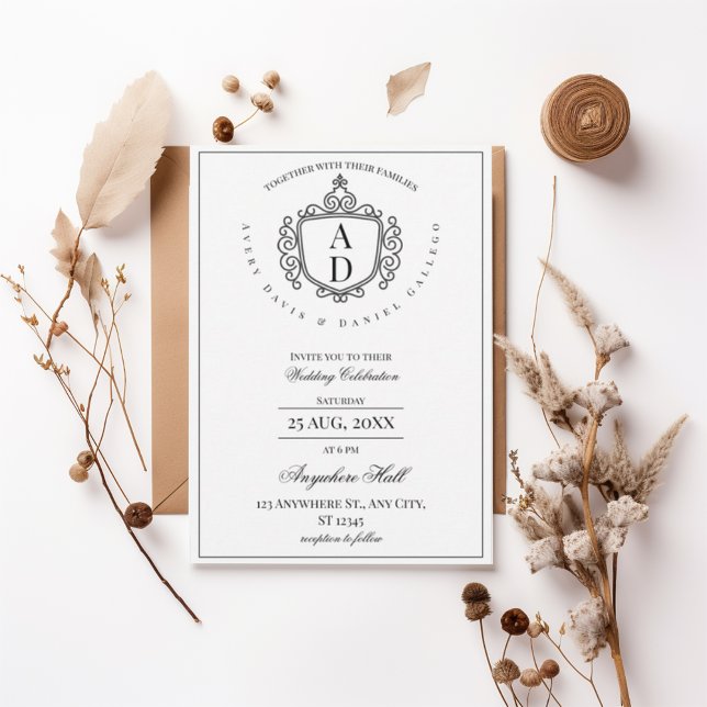 Formal Ornate Crest Monogram Wedding Invitation Einladung (Von Creator hochgeladen)
