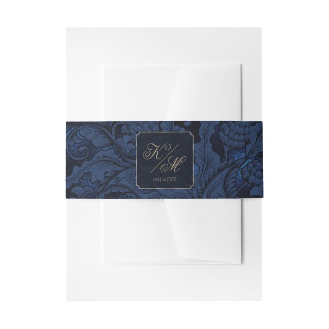 Formal Paisley Wedding Navy Blue ID767 Einladungsbanderole (Vorderseite Beispiel)