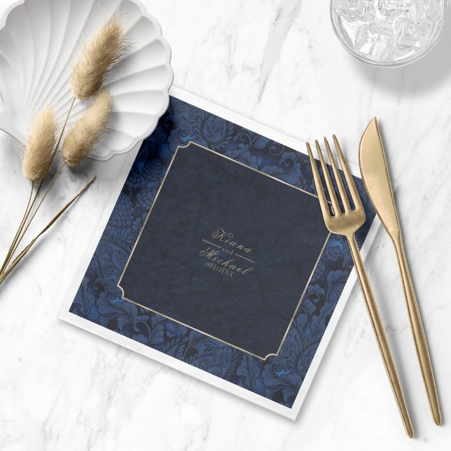 Formal Paisley Wedding Navy Blue ID767 Napkins Serviette (Von Creator hochgeladen)