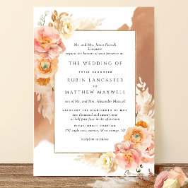 Formal Peach Floral Terracotta Watercolor Wedding Einladung