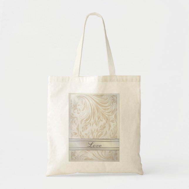 Formal Pearl White Damask Wedding Gefallen Tragetasche (Vorne)