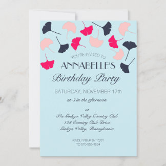 Formal Pink und Blue Ginkgo Blätter Geburtstagspar Einladung