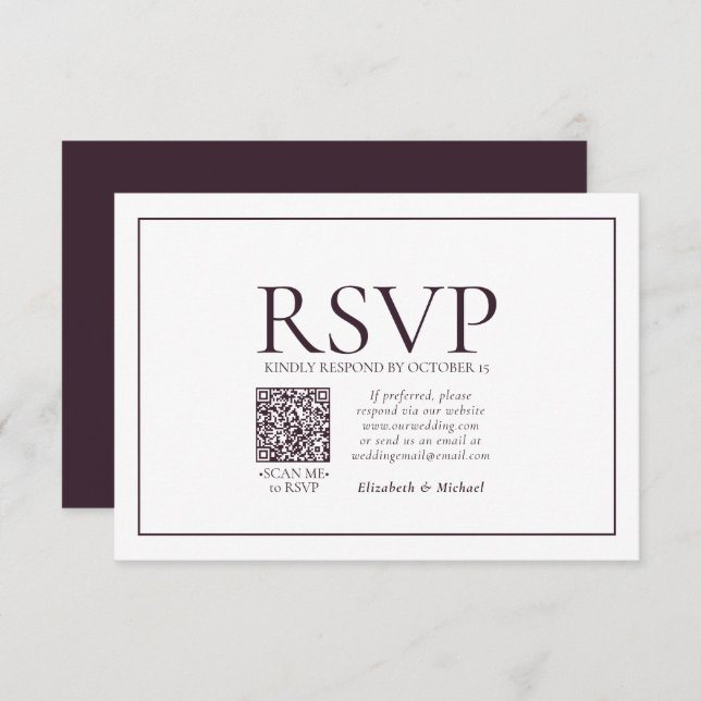Formal Plum Classic QR Code Wedding RSVP (Vorne/Hinten)