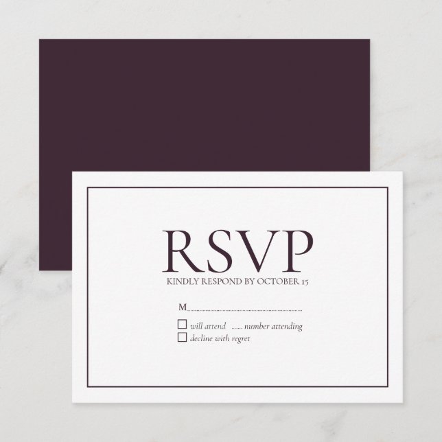 Formal Plum Classic Wedding RSVP Karte (Vorne/Hinten)