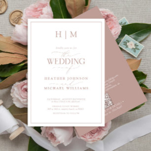 Formal QR Code Dusty Rose Monogram Script Hochzeit Einladung