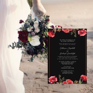 Formal Red Floral Black Wedding Einladung