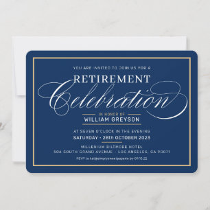 FORMAL RETIREMENT DINNER Modernes, blaues Gold Einladung