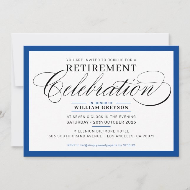 FORMAL RETIREMENT PARTY Modernes extravagantes Kön Einladung (Vorderseite)
