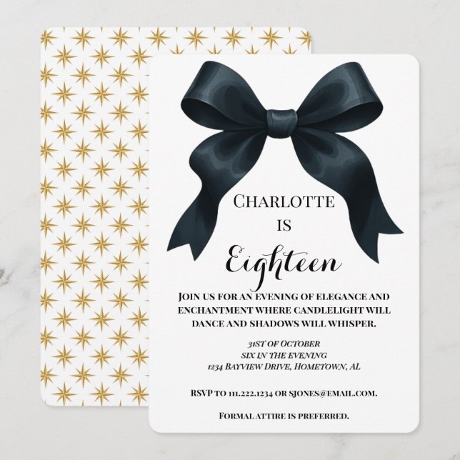 Formal Ribbon Birthday Invite - Gold Star Einladung (Vorne/Hinten)