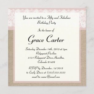Formal Rosa Burlap Lace Geburtstag Einladung