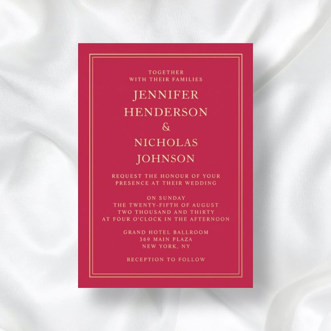 Formal rosa Hochzeit Gold Folieneinladung (Front / Elegant Formal Pink Wedding Gold Foil Invitation)