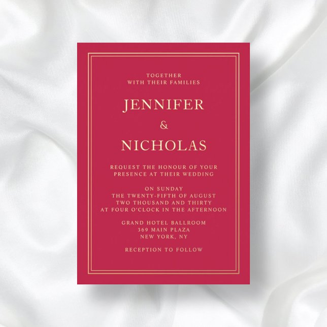 Formal rosa Hochzeit Gold Folieneinladung (Front / Elegant Formal Pink Wedding Foil Invitation)