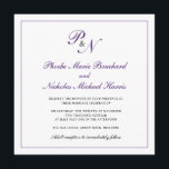 Formal Royal Lila Monogram Square Wedding Einladung<br><div class="desc">Traditionelle und klassische quadratische Hochzeitseinladung mit einem einfachen Design mit Ihren beiden ersten Monogramm und Ihren Namen in einer eleganten königlich lila Kalligraphie innerhalb eines dünnen Randes. Die Rückseite ist solide lila. Dieses klassische Design ist perfekt für eine formelle Hochzeit im Herbst / Herbst.</div>