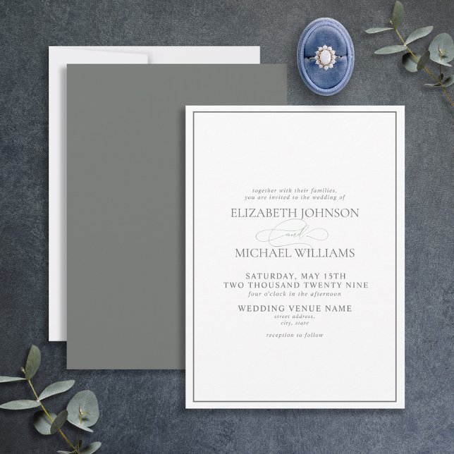 Formal Sage Green Classic Script Hochzeit Einladung (Von Creator hochgeladen)