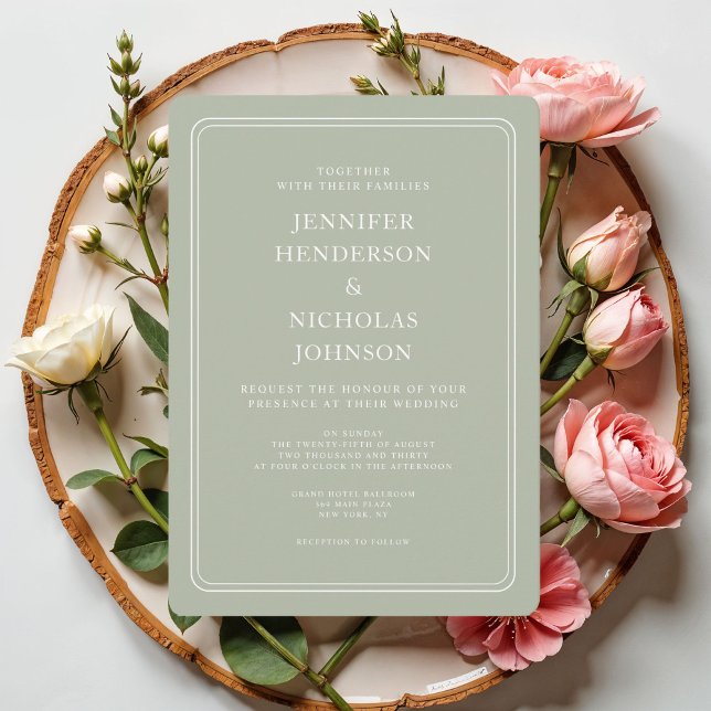 Formal Sage Green Wedding Einladung (Elegant Formal Sage Green Wedding Invitation)