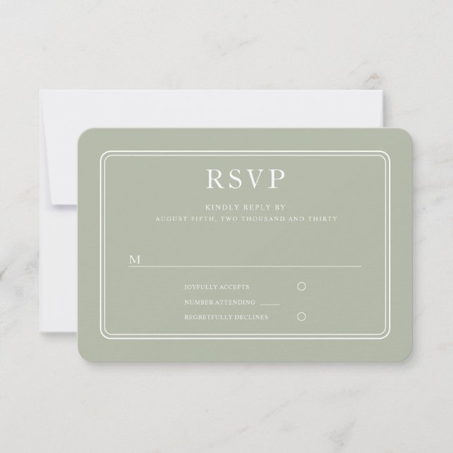 Formal Sage Green Wedding RSVP Karte (Vorderseite)