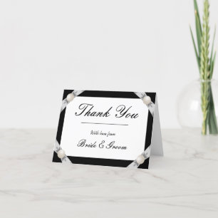 Formal Schwarz/Weiß Pearl Ribbon Hochzeit Vielen D Dankeskarte