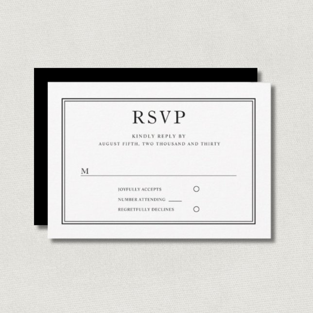 Formal Schwarz-weiß Wedding RSVP (Elegant Formal Black White Wedding RSVP)