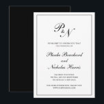 Formal Schwarz-weiße Monographie Hochzeitaufschieb Einladung<br><div class="desc">Traditionelle Hochzeitsaufschiebungskarte in klassisch schwarz-weiß mit einem einfachen Design mit Ihren zwei ersten Monogramm und Ihren Namen in einer eleganten Kalligraphie innerhalb eines dünnen Randes. Die Rückseite ist schwarz. Dieses elegante Design ist perfekt,  wenn Sie den Termin für eine formelle Hochzeit ändern müssen.</div>