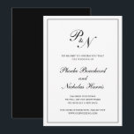 Formal Schwarz-weiße Monographie Hochzeitaufschieb Einladung<br><div class="desc">Traditionelle Hochzeitsaufschiebungskarte in klassisch schwarz-weiß mit einem einfachen Design mit Ihren zwei ersten Monogramm und Ihren Namen in einer eleganten Kalligraphie innerhalb eines dünnen Randes. Die Rückseite ist schwarz. Dieses elegante Design ist perfekt,  wenn Sie den Termin für eine formelle Hochzeit ändern müssen.</div>