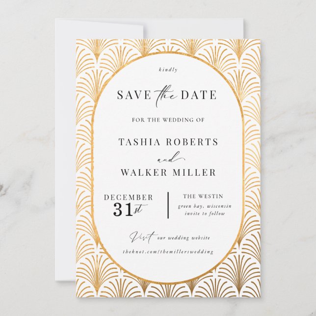 Formal Schwarze Krawatte Gold Art Deco Save the Da Date (Vorderseite)