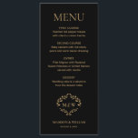 Formal schwarze Krawatte Hochzeitszittel Wappen Mo Menükarte<br><div class="desc">Erweitern Sie Ihren Hochzeitsempfang mit diesem formalen Wappen Monogram Custom black gold hue Menu. Mit einem eleganten Wappen und einem Monogramm-Design ergänzt dieses Menü Ihren besonderen Tag um eine Touch an Eleganz. Personalisieren Sie Ihre Namen und Ihre Hochzeitsdetails,  um ein unvergessliches Abendessen für Ihre Gäste zu schaffen.</div>