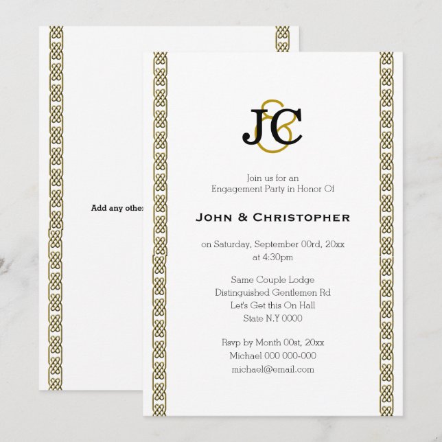 Formal schwul Hochzeit chic keltisch Klasse Person Einladung (Vorne/Hinten)