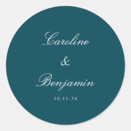 Formal Script Elegant Wedding Custom Aquamarin Runder Aufkleber