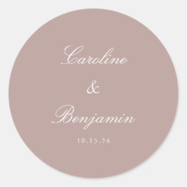 Formal Script Elegant Wedding Custom Dusty Mauve Runder Aufkleber
