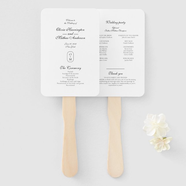 Formal Script Geometric Monogram Wedding Program Fächer (Vorne und Hinten)