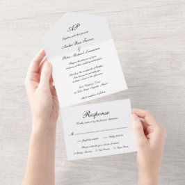 Formal Script Monogram Schwarz-weiß Elegant Weddin All In One Einladung