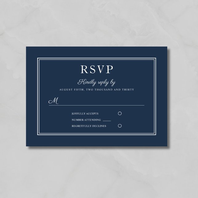 Formal Script Navy Blue Wedding RSVP Card Karte (Formal Script Navy Blue Wedding RSVP Card)