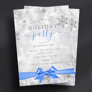 Formal Silver Ribbon Corporate Holiday Party Blue Einladung