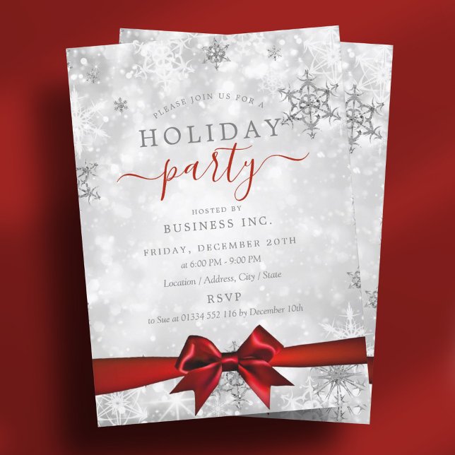 Formal Silver Ribbon Corporate Holiday Party Red Einladung (Formal Silver Ribbon Corporate Holiday Party Red Invitation)