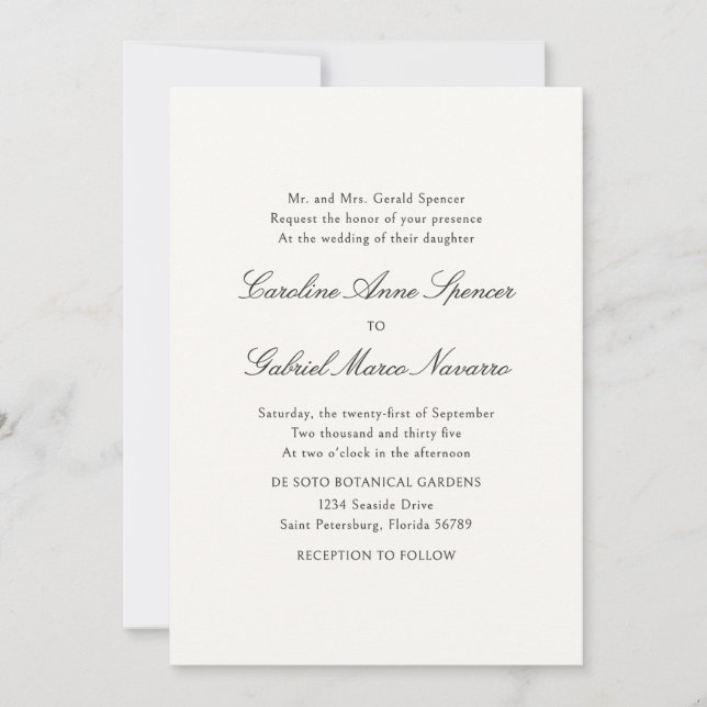 Formal Simple Classic Wedding Invitation Einladung (Vorderseite)