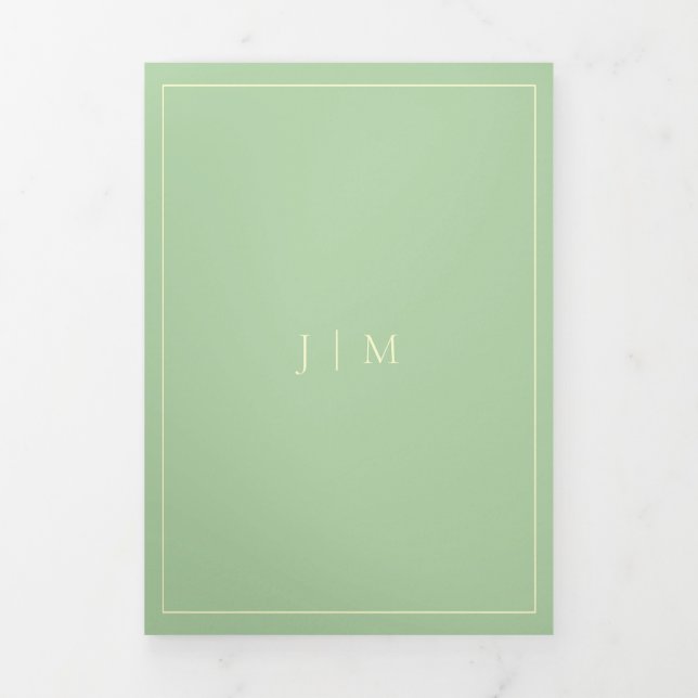 Formal Simple Frame Modern Wedding Pistachio Dreifach Gefaltete Karte (Cover)
